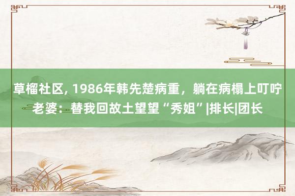 草榴社区, 1986年韩先楚病重，躺在病榻上叮咛老婆：替我回故土望望“秀姐”|排长|团长